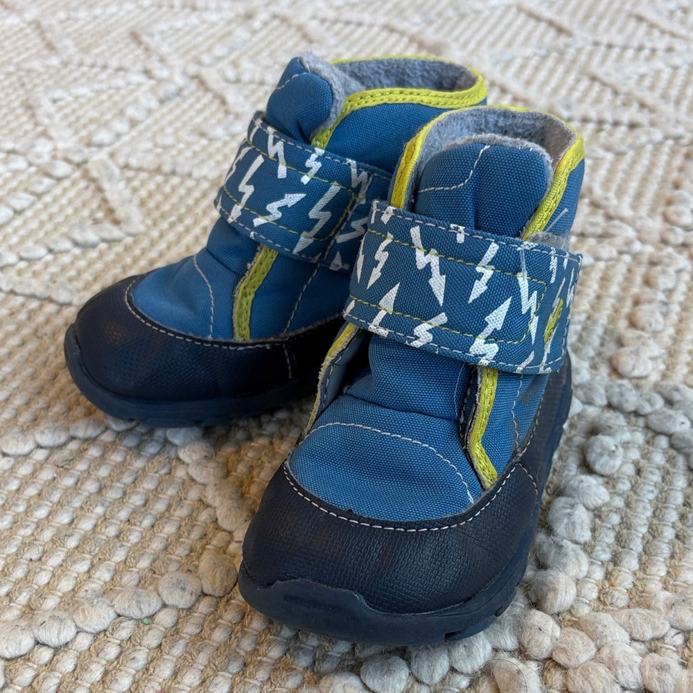 See Kai Run Blue and Yellow Kids Boots with Lightning Pattern